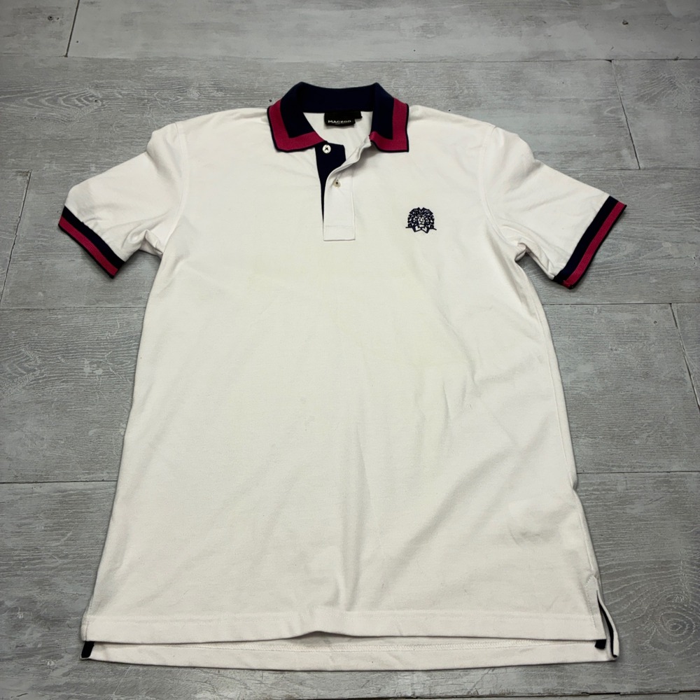 Maceoo Mozart Angel Tip Polo Mens 3/M White Navy Red Pique Lion Logo Shirt